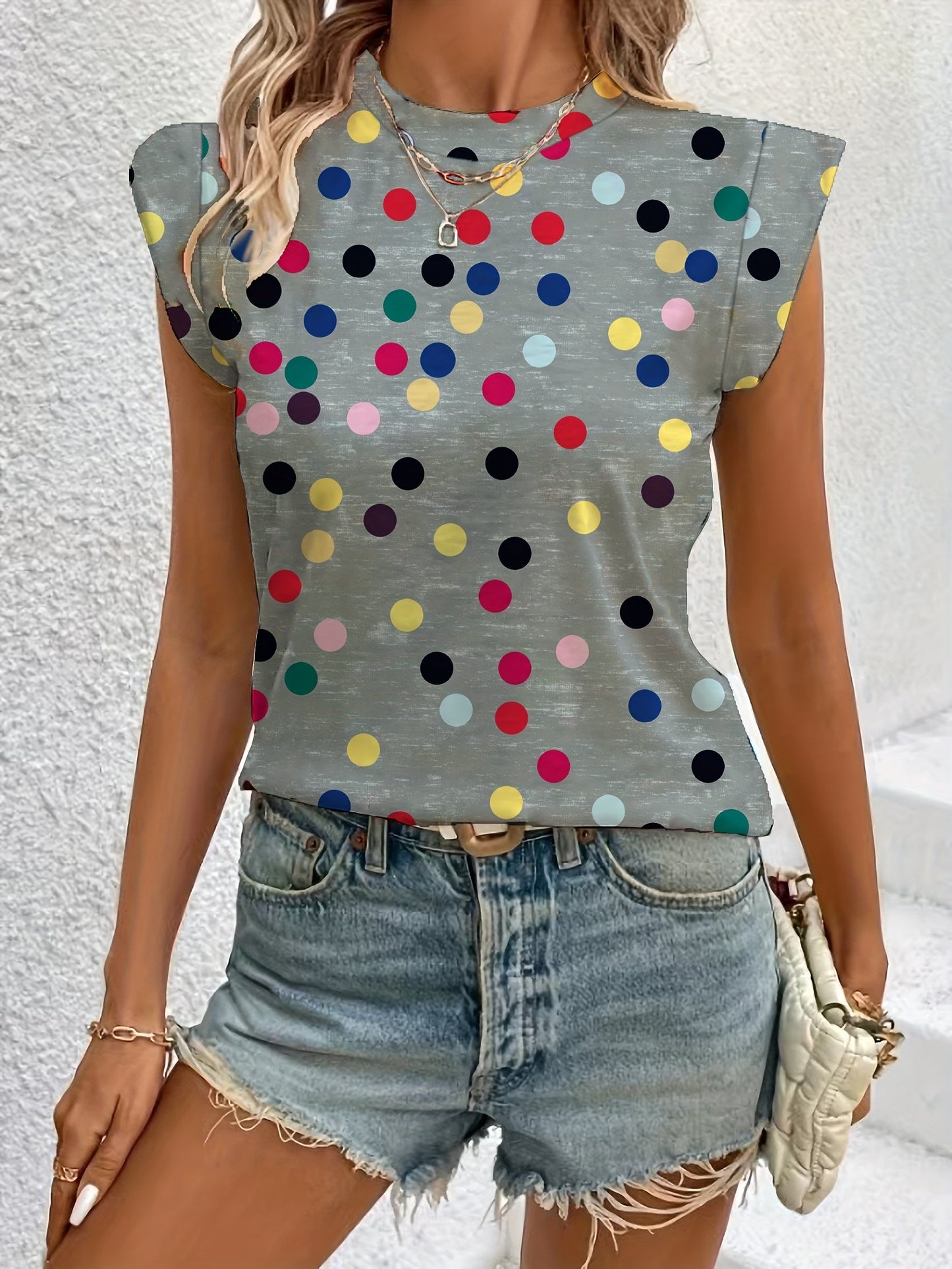 Women's Trendy Sleeveless Polka-Dot Top for Everyday and Leisure
