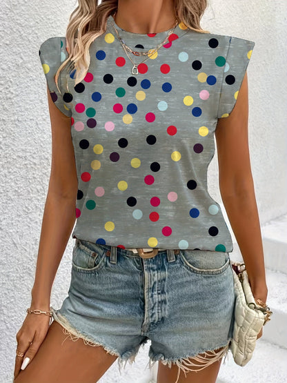 Women's Trendy Sleeveless Polka-Dot Top for Everyday and Leisure