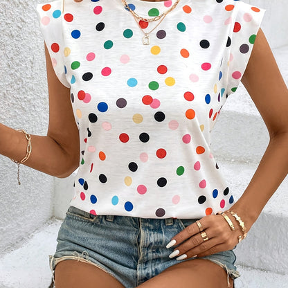 Women's Trendy Sleeveless Polka-Dot Top for Everyday and Leisure