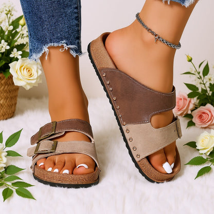 Women's Comfortable Vintage Sandals with Buckles – Open Toe, Casual & Everyday
