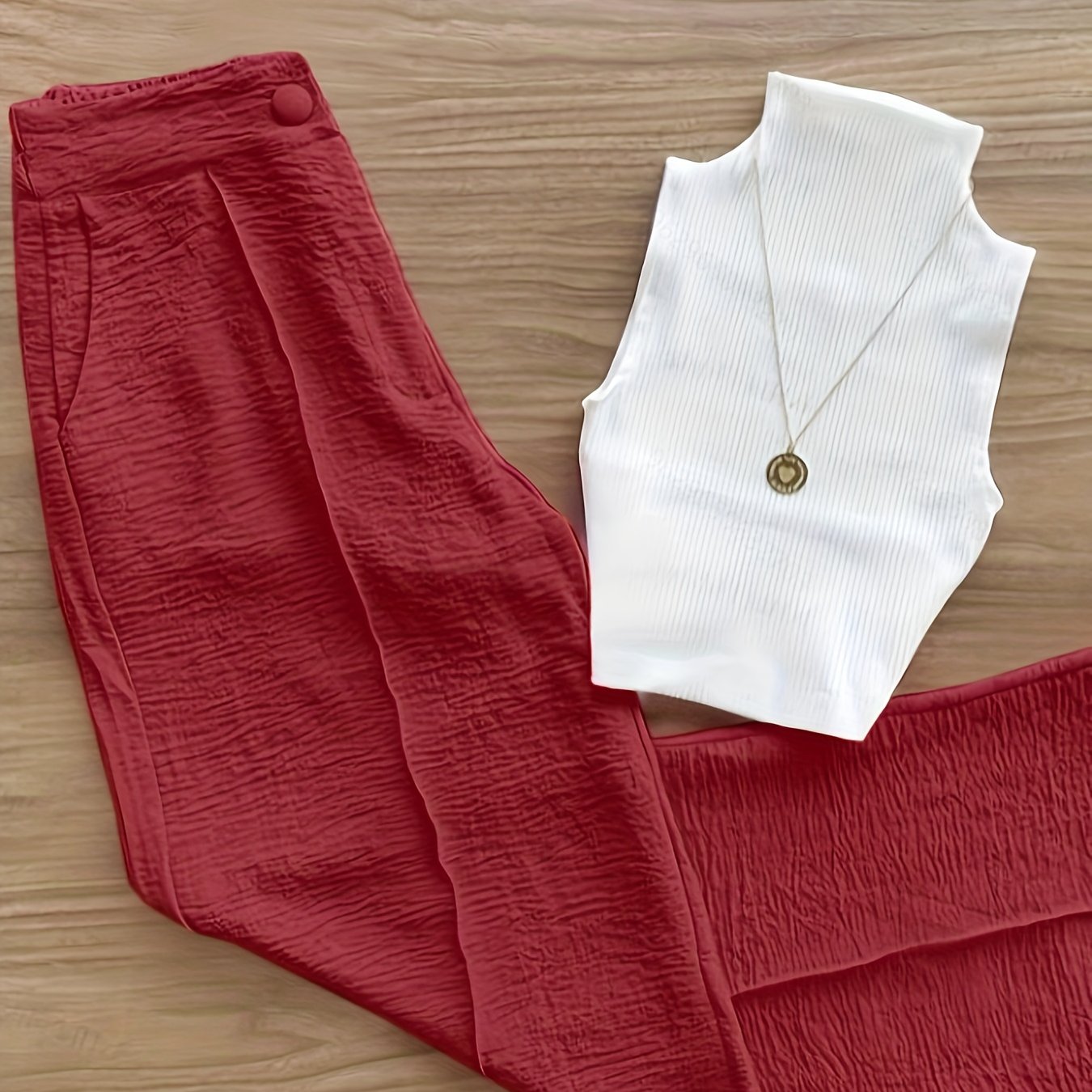 Women's Elegant Set – Sleeveless Top with Stand Collar and Pants, Perfect for Spring & Summer