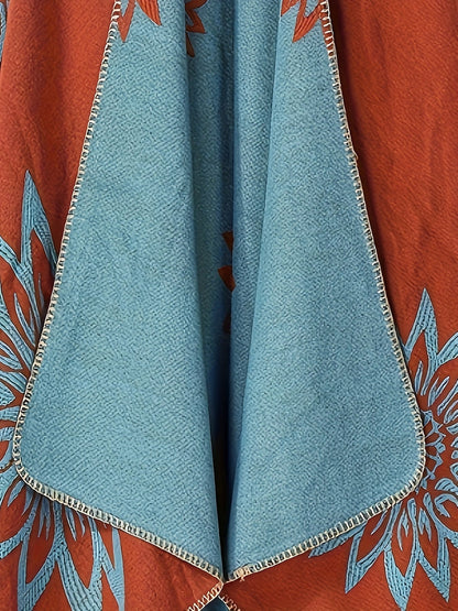 Wickelponcho Damen mit Blumenmuster beidseitig tragbar Decke