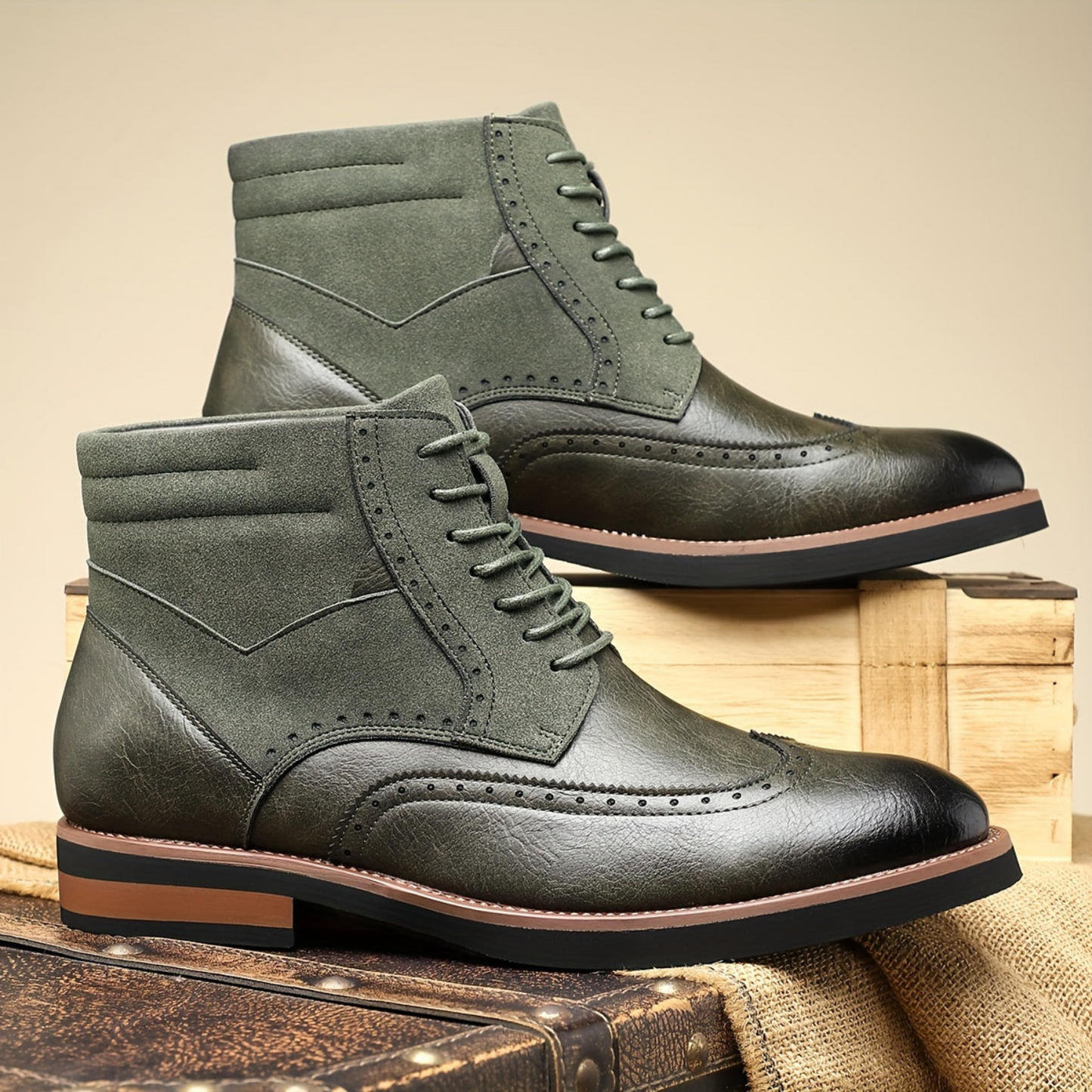 Men's ankle boots, brogues, lace-up boots, two-tone, business and casual