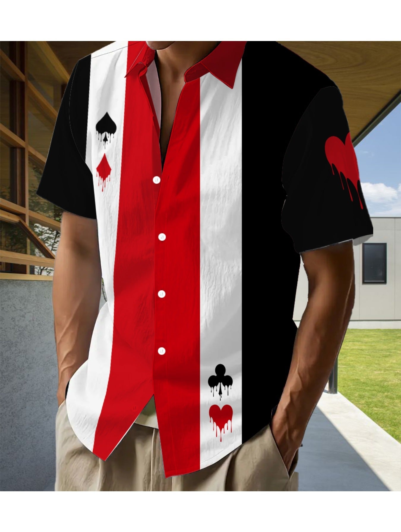 Herren Freizeit Hemd im Kartenmuster Stil – Button-Down Kurzarm für Urlaub & Party