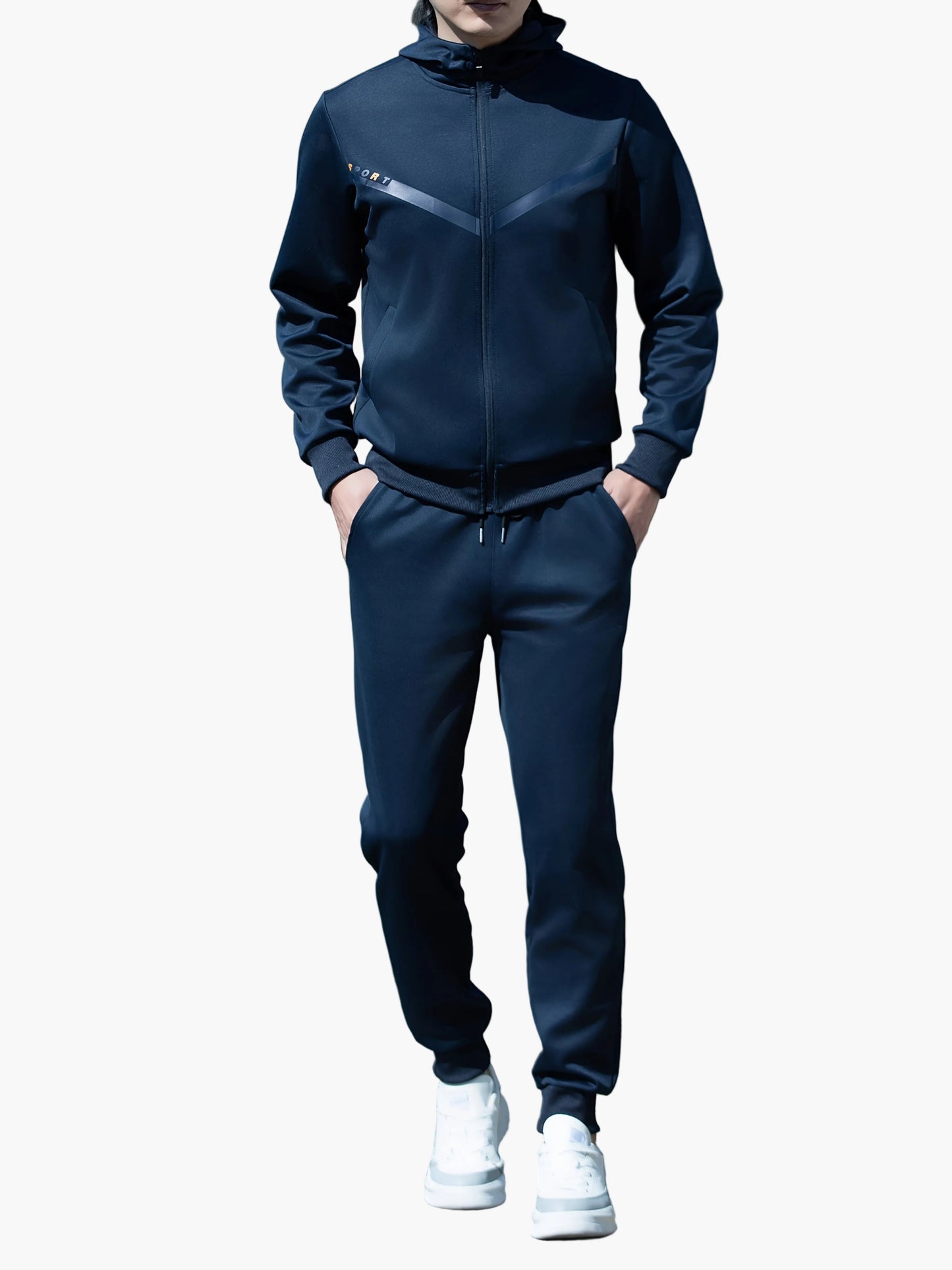 Men's Exercise Suit Set Sporty Leisure Jogging Suit with Hooded Jacket and Jogging Pants