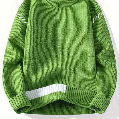 Unisex knitted sweater, crew neck, long sleeves, with contrasting details