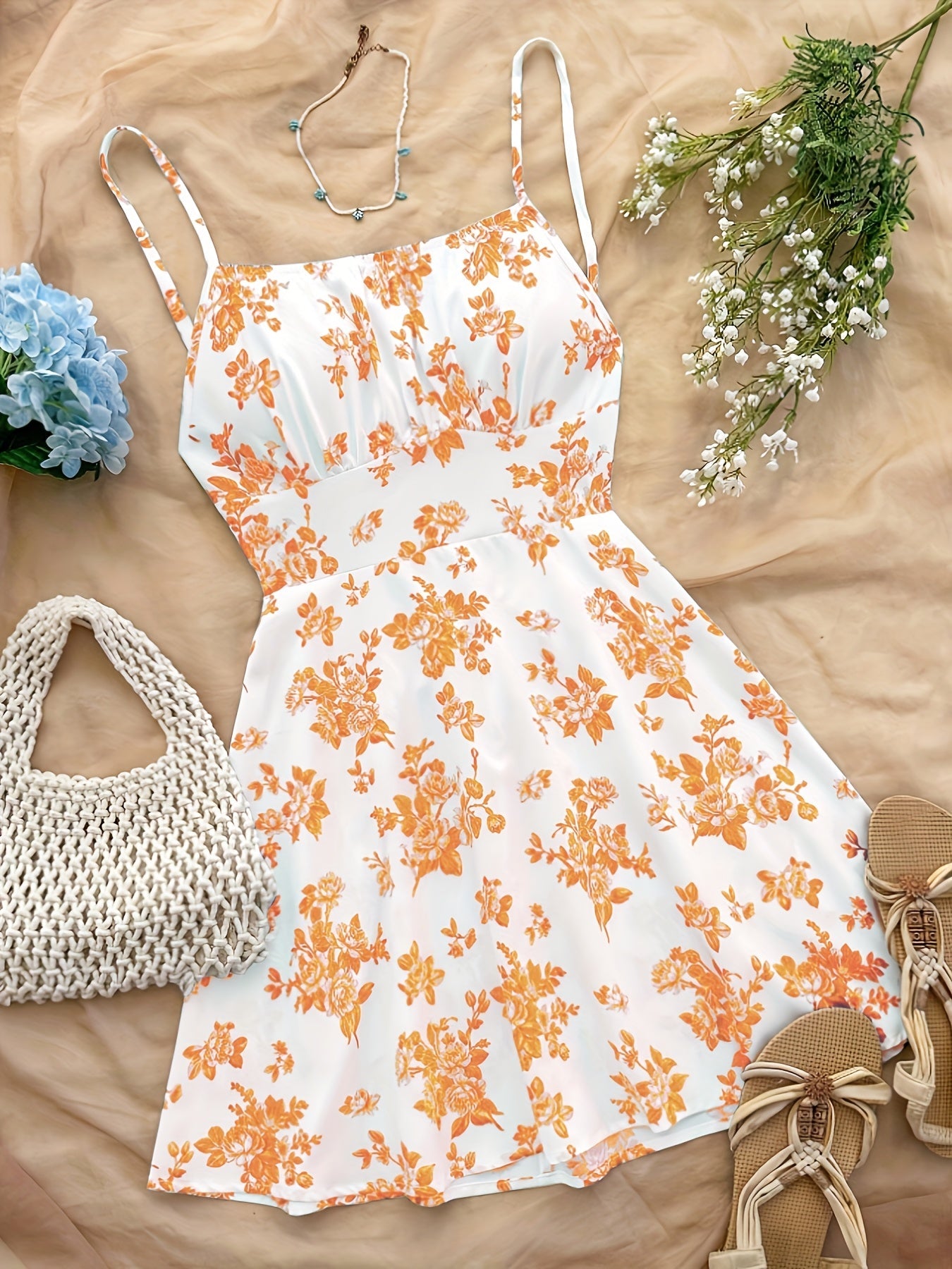 Women's Summer Mini Dress with Floral Pattern – Playful Casual Dress for Vacation & Everyday Wear