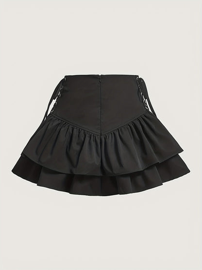 Women's Gothic Ruffled Skirt with Lacing – Elegant Mini Skirt for Special Occasions