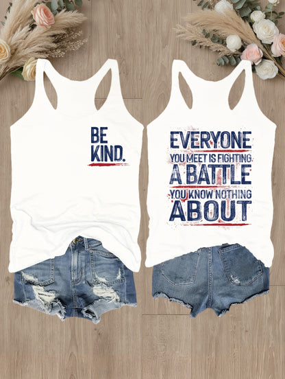 Women's Statement Tank Top Set – Be Kind & Everyone Fights Their Own Battle – Casual Graphic Summer Fashion