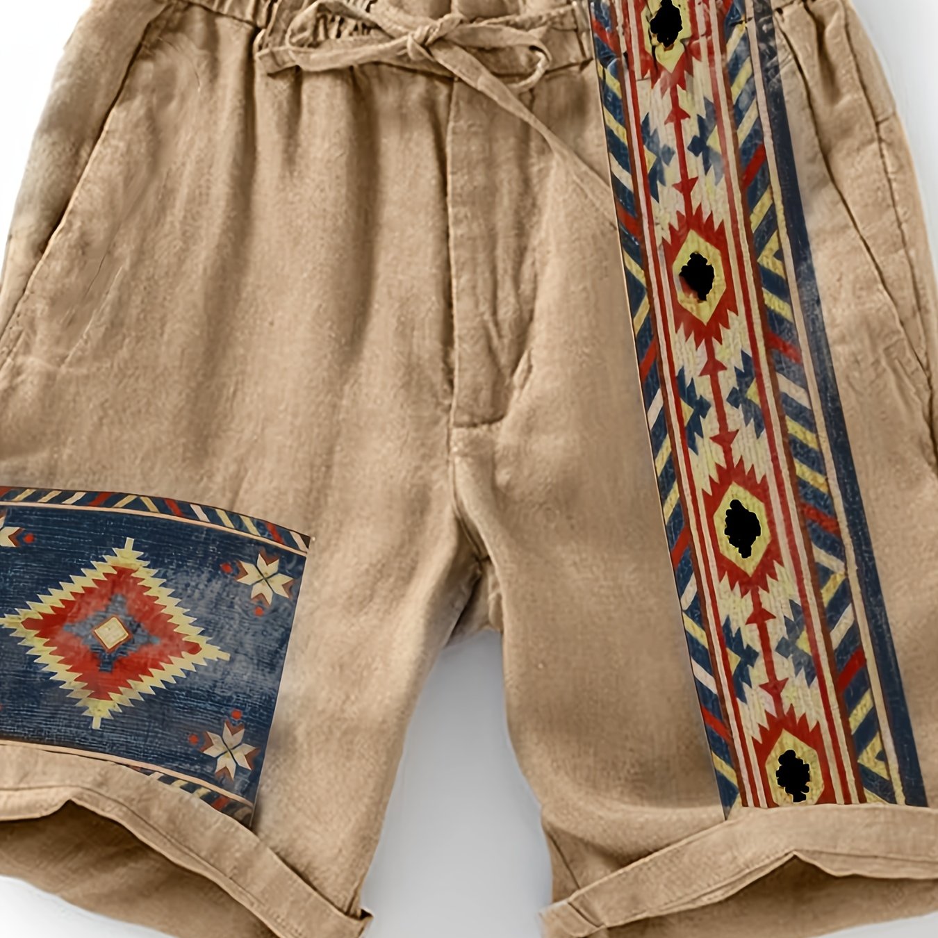 Men's ethnic shorts with geometric print and adjustable waistband – fashionable casual pants for summer and vacation