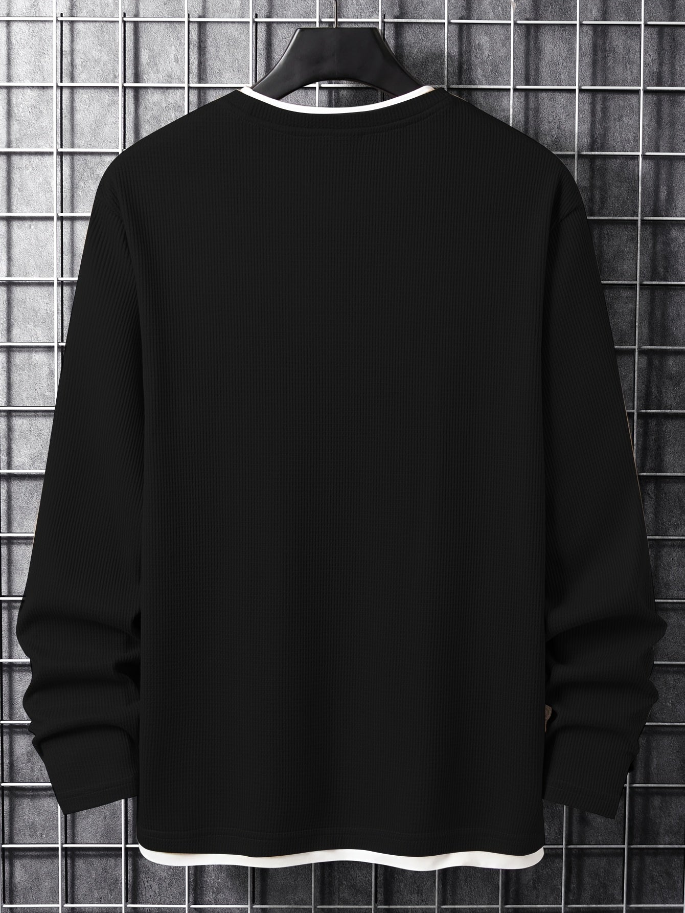 Herren Langarmshirt Waffelstrick Rundhals Weiß