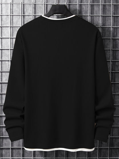 Herren Langarmshirt Waffelstrick Rundhals Weiß