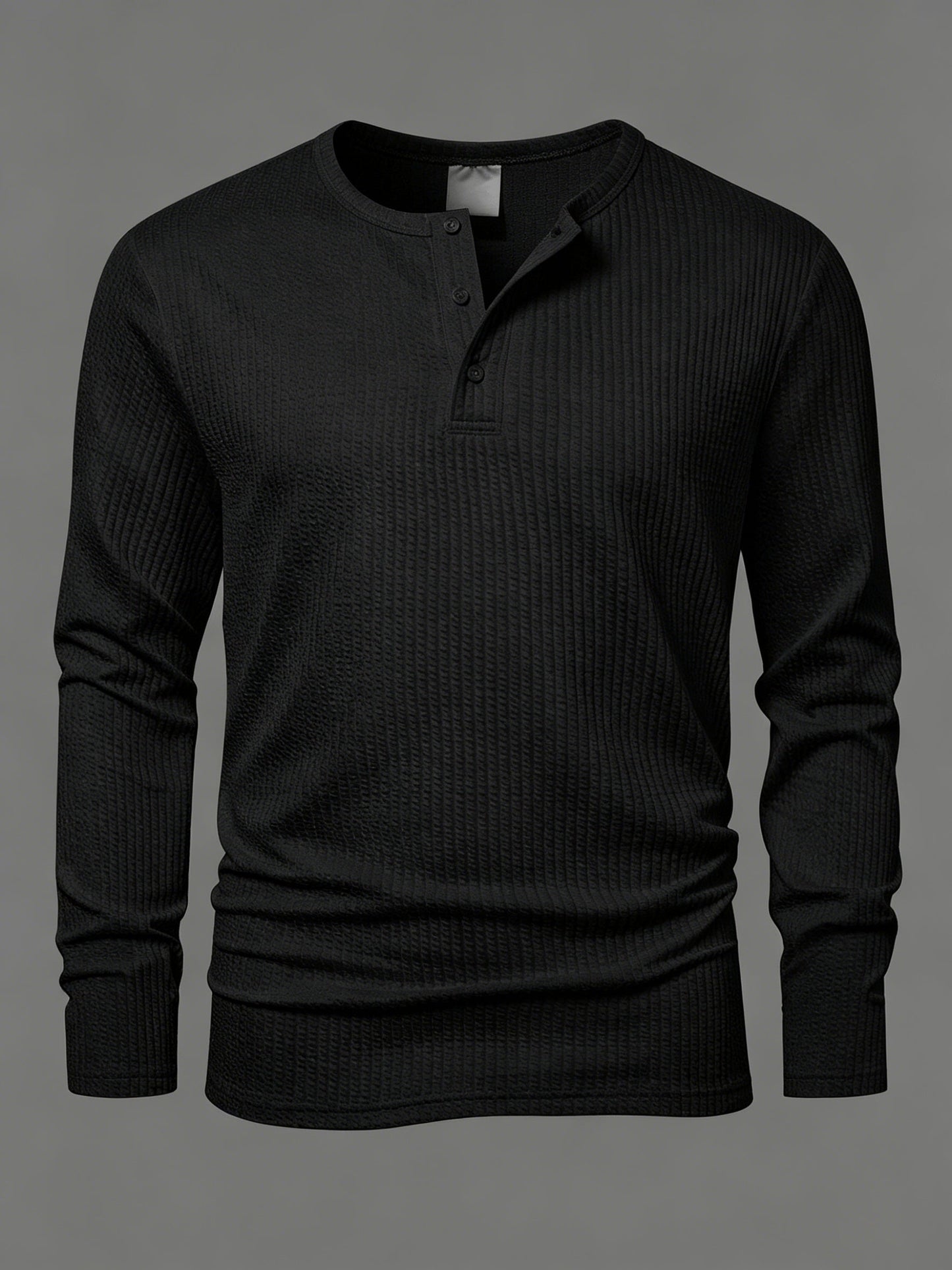 Men's long-sleeve Henley shirt, textured fabric, relaxed fit