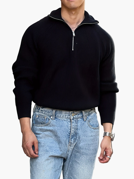 Herren Strickpullover mit Reißverschluss und Stehkragen – Modernes Casual Design für Herbst und Winter