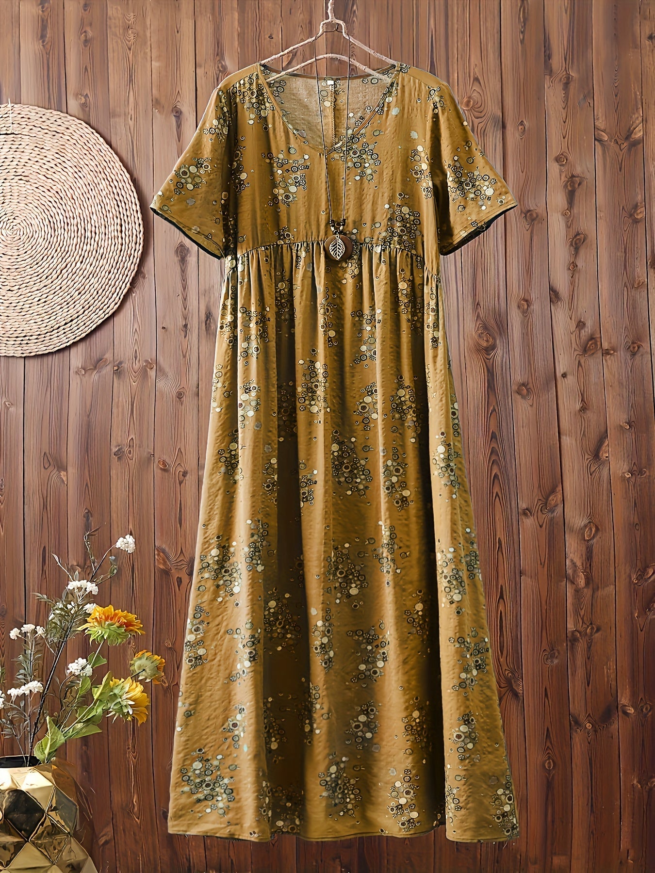Women's Boho Maxi Dress with Floral Pattern and V-Neck, Casual, Summer, Plus Sizes