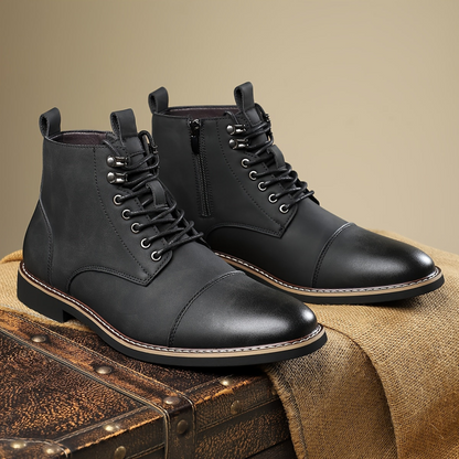 Herren Stiefel Schnürschuhe mit Reißverschluss und Zehenkappe