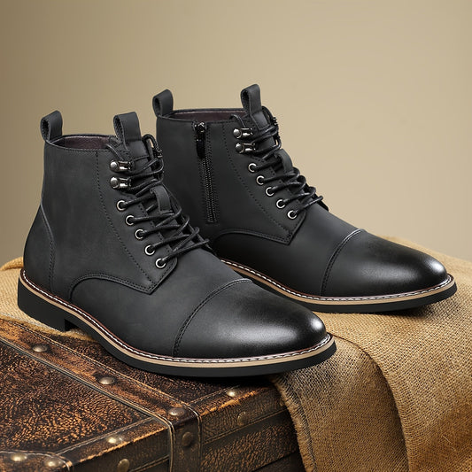 Men's lace-up boots with a zipper and toe cap