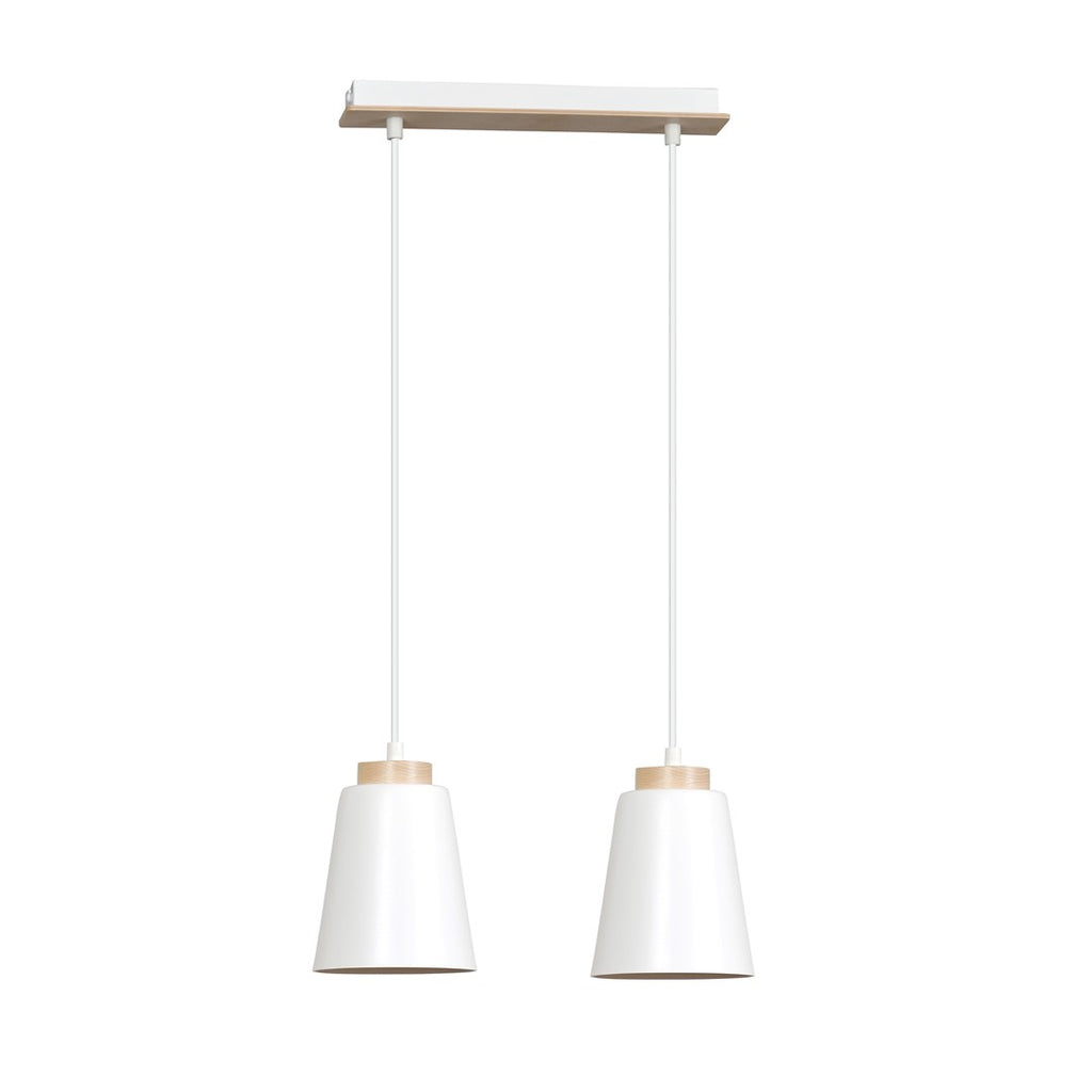 Hanglamp gepoedercoat staal en hout Scandinavisch Bolero wit 40 x 100 cm, 2 E27-fittingen, verstelbare hoogte