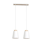 Hanglamp gepoedercoat staal en hout Scandinavisch Bolero wit 40 x 100 cm, 2 E27-fittingen, verstelbare hoogte
