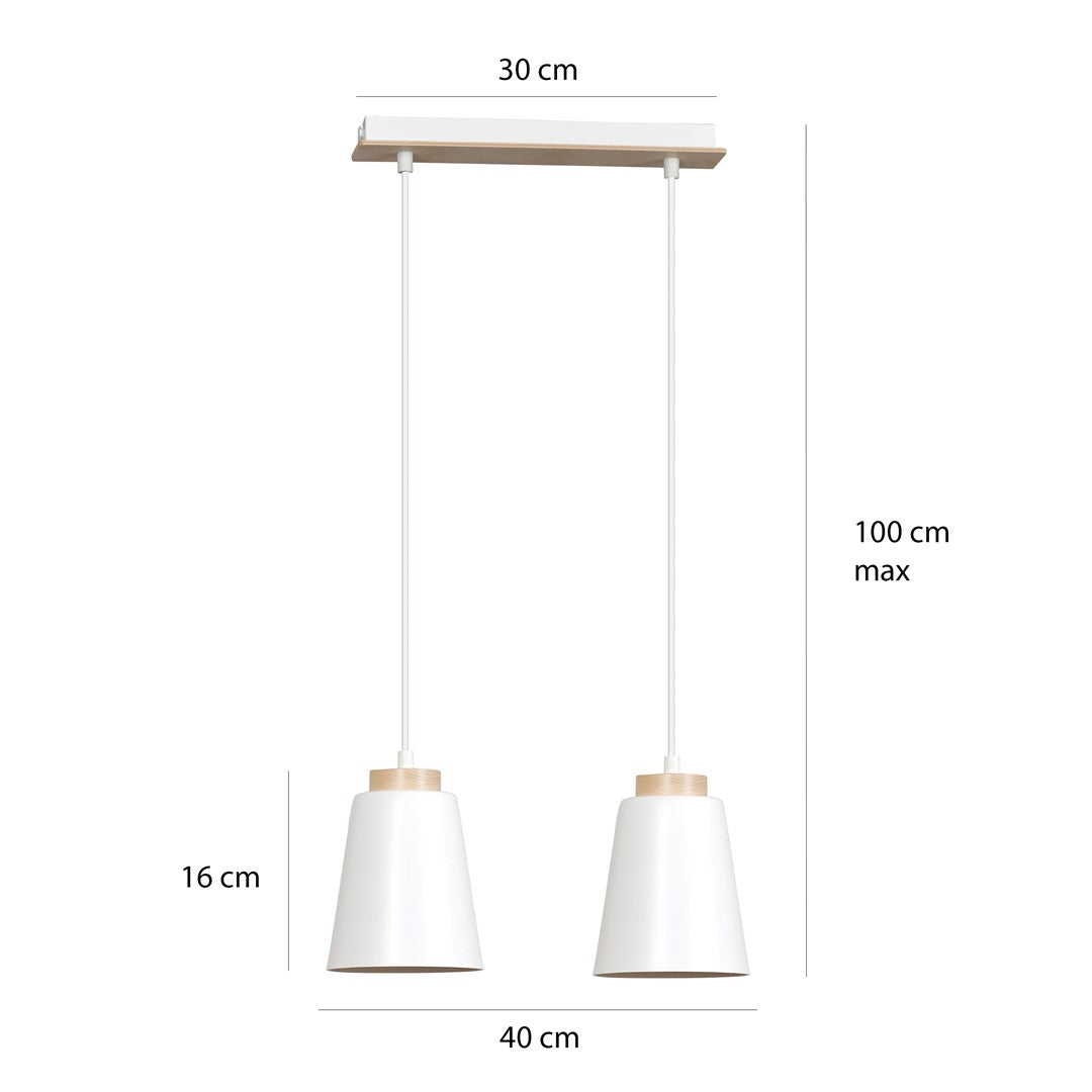 Hanglamp gepoedercoat staal en hout Scandinavisch Bolero wit 40 x 100 cm, 2 E27-fittingen, verstelbare hoogte
