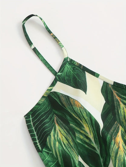 Women's jumpsuit with tropical leaf print – summery one-piece for vacation & leisure
