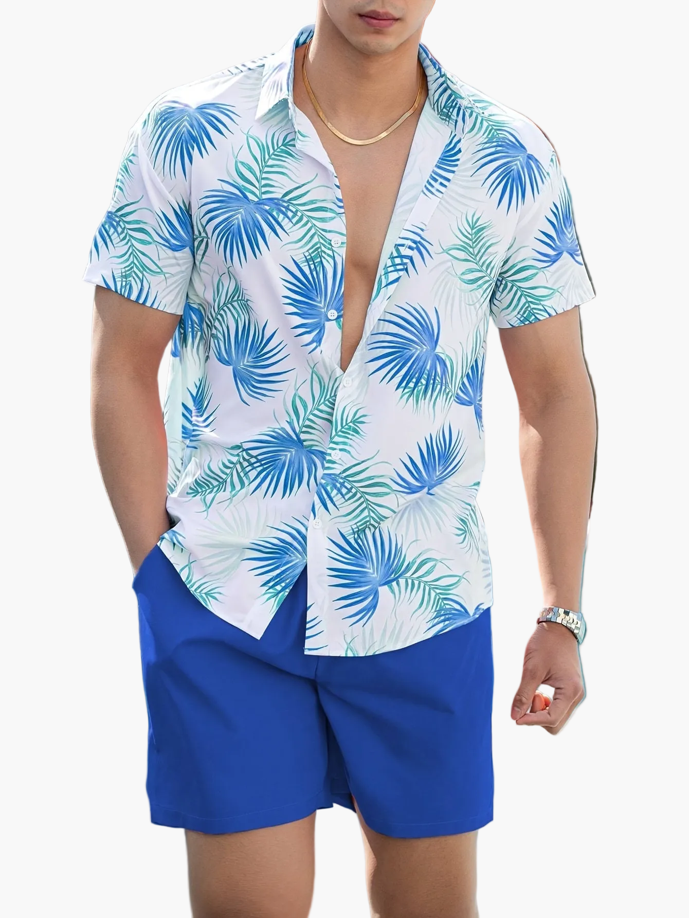 Herren Sommer Strand Set – Tropisches Kurzarmhemd & Shorts – Modisches Freizeit Outfit