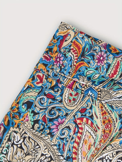 Women's Elegant Boho Midi Skirt with Paisley Pattern and Bow Detail – Perfect for Spring & Summer