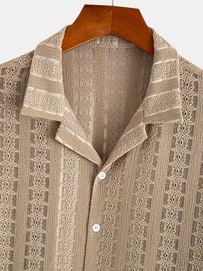 Men's Boho Short-Sleeve Shirt with Geometric Pattern – Perfect for Vacation and Beach
