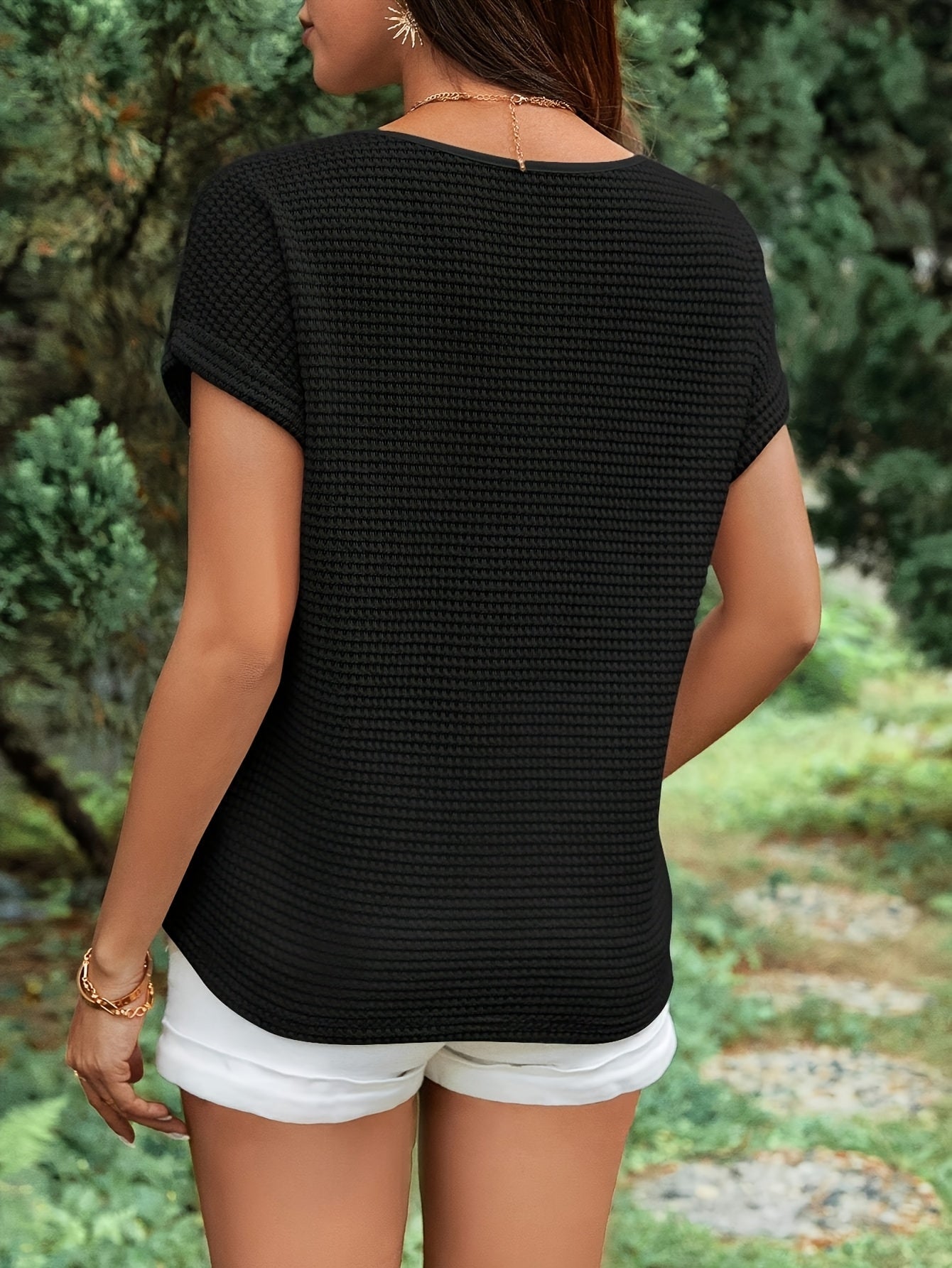 Damen Sommer Strick T-Shirt mit Herz-Detail – Eleganter Freizeitstil für Alltag und Urlaub