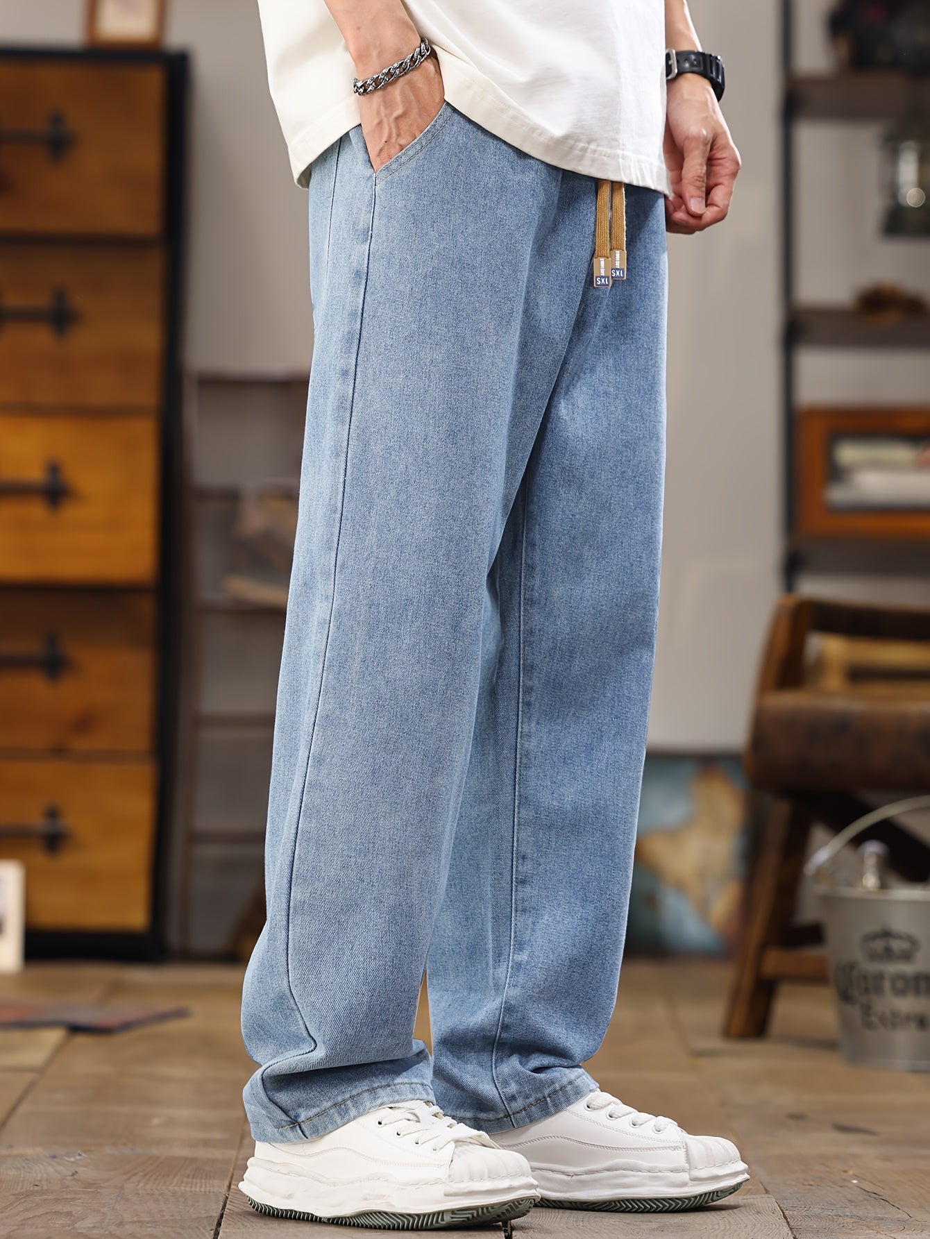Men's Relaxed Fit Jeans Joggers with Drawstring for Casual Leisure Looks
