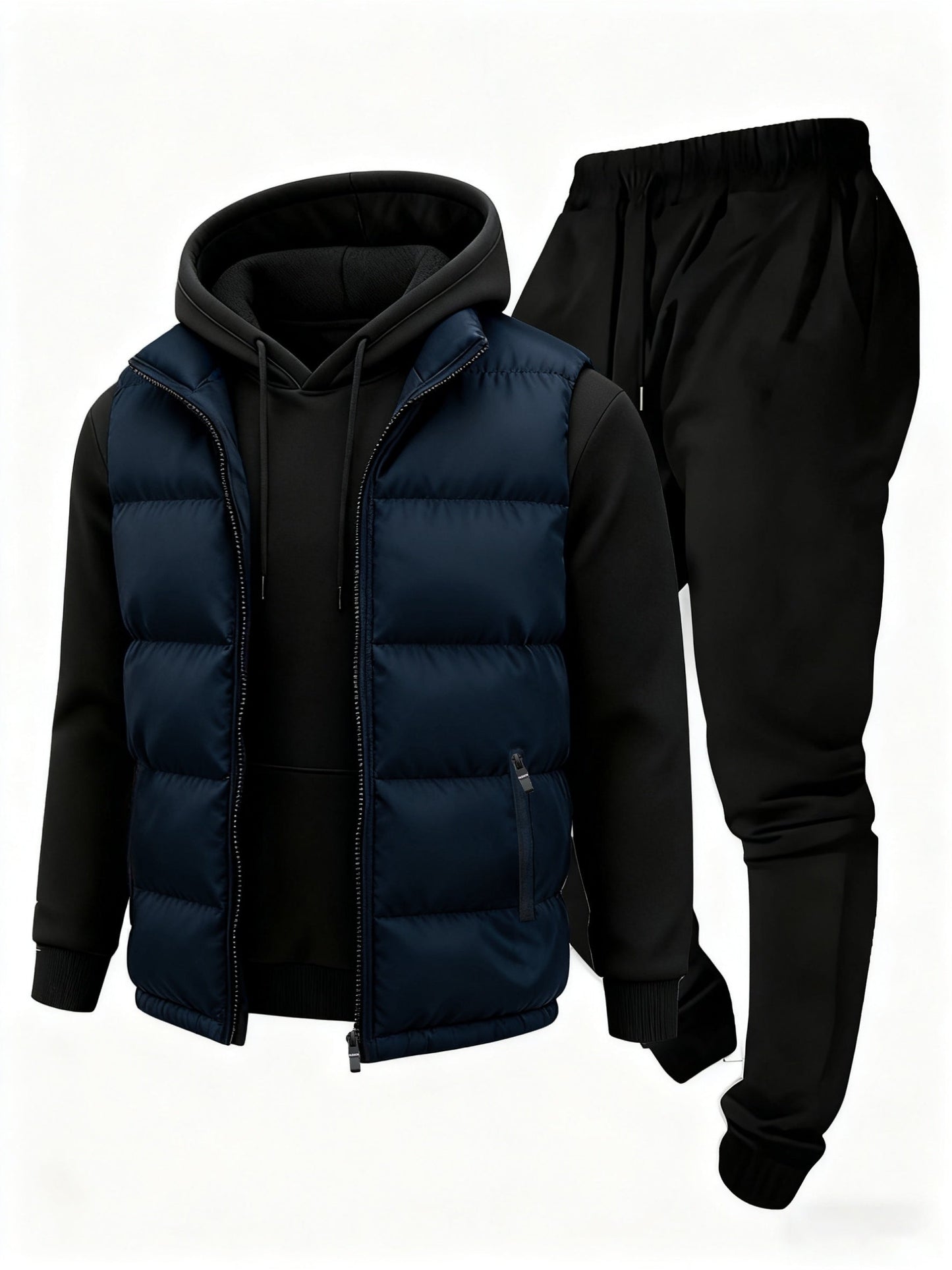 Men's puffer vest, hoodie, sweatpants, tracksuit set