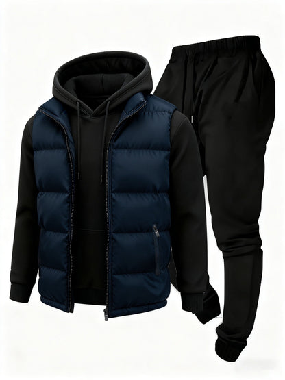 Men's puffer vest, hoodie, sweatpants, tracksuit set