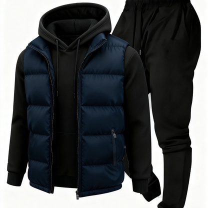 Men's puffer vest, hoodie, sweatpants, tracksuit set
