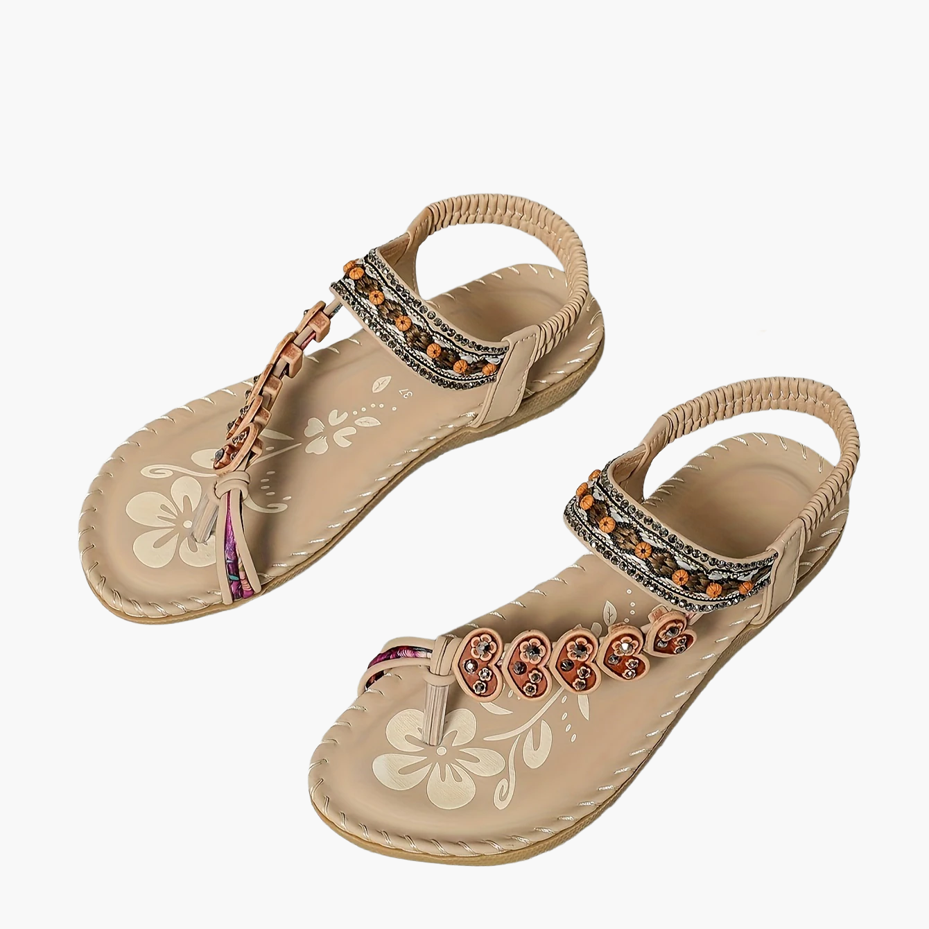 Women's Tribal Sandals with Decorative Stones and Ethnic Design – Comfortable Summer Shoes for Leisure and Vacation