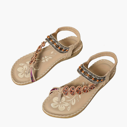 Women's Tribal Sandals with Decorative Stones and Ethnic Design – Comfortable Summer Shoes for Leisure and Vacation