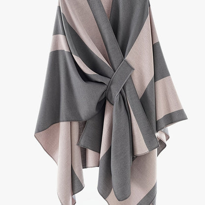 Damen Poncho Zweifarbig Gestreift Weicher Umhang mit V-Ausschnitt