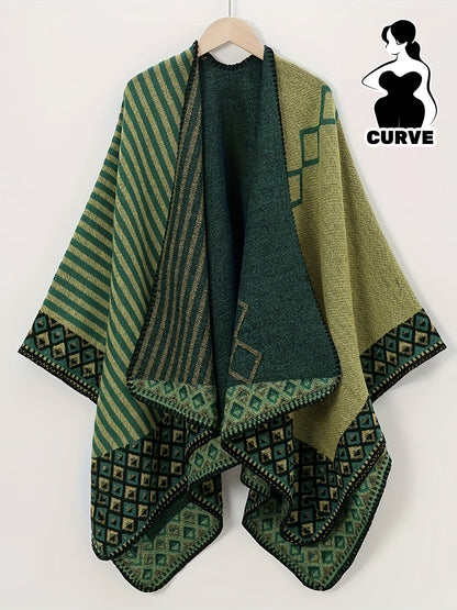 Women’s Reversible Green Patterned Elegant Poncho