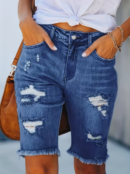 Women's Bermuda Denim Shorts in Used Look with Fringes – Casual Summer Fashion for Leisure and Everyday Wear