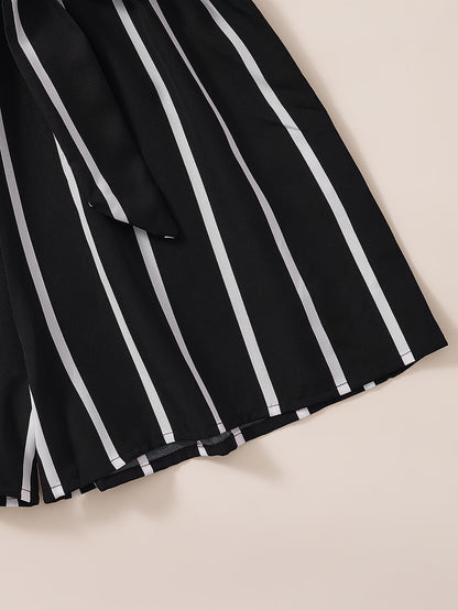 Women's Elegant Jumpsuit with Stripes and Waist Belt – Sleeveless Summer Romper for Leisure & Vacation