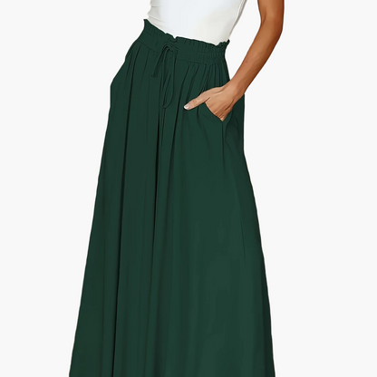 Women's maxi skirt with wide leg and paperbag waist – Elegant casual style for spring and summer
