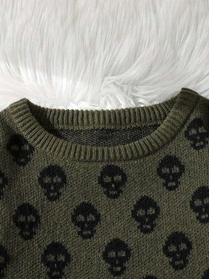 Unisex skull crew-neck long-sleeve knit sweater