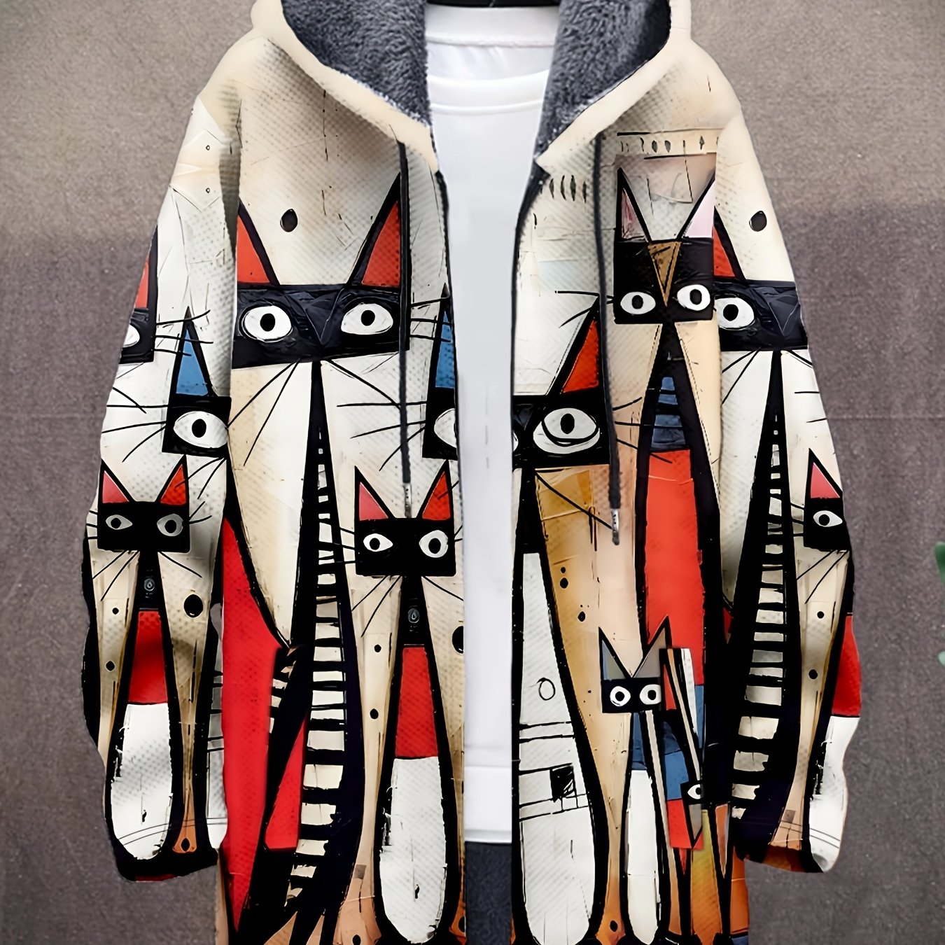 Hoodie Jacke mit Reißverschluss und Muster, Langarm, gefüttert