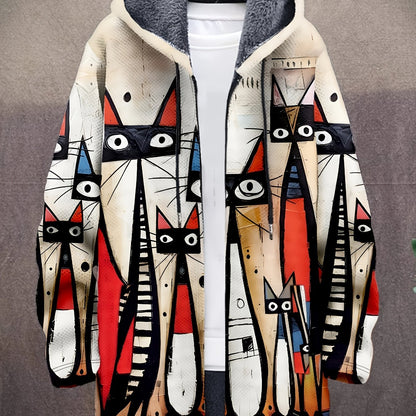 Hoodie Jacke mit Reißverschluss und Muster, Langarm, gefüttert