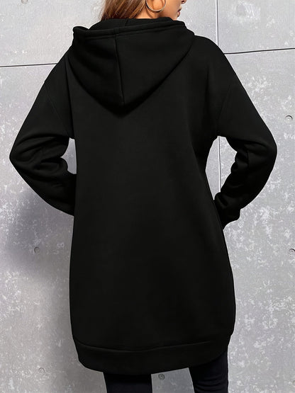 Damen Langarm Hoodie-Kleid mit Kapuze und Kängurutasche