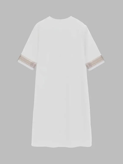 Damen Sommerkleid V-Ausschnitt mit Spitze – Lockeres Freizeitkleid für Alltag, Urlaub & Strand