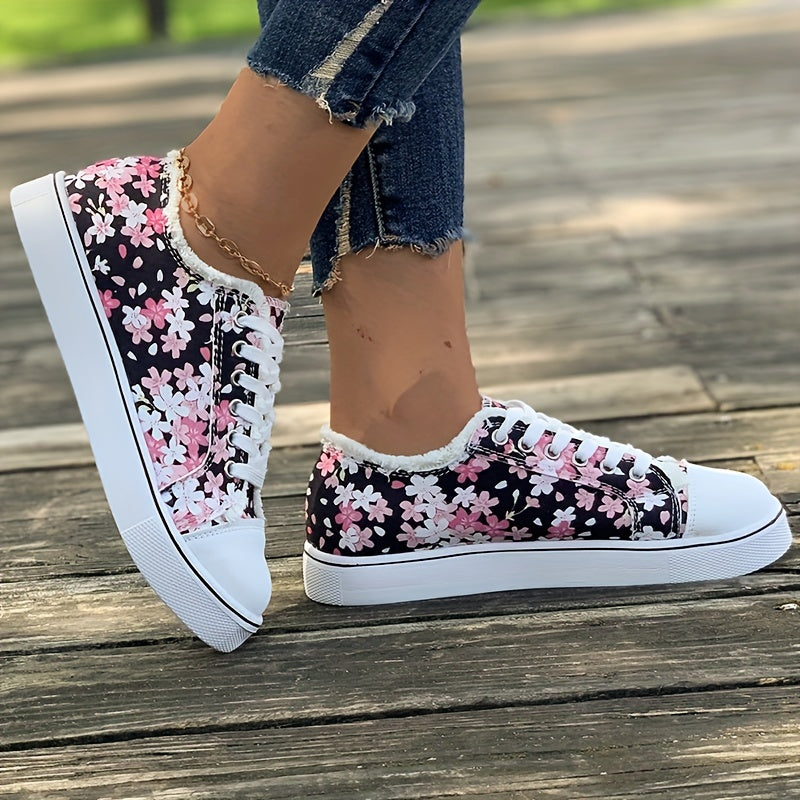 Damen Sneaker Freizeitmode mit Blumenmuster – Bequeme Alltagsschuhe für stilbewusste Frauen