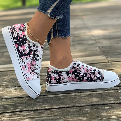 Damen Sneaker Freizeitmode mit Blumenmuster – Bequeme Alltagsschuhe für stilbewusste Frauen