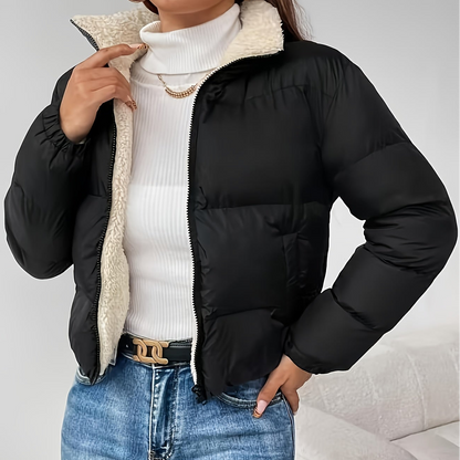Women's Short Quilted Jacket with Teddy Lining and Zipper