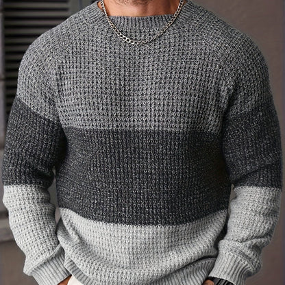 Herren Grobstrickpullover Rundhals Mehrfarbig Gestreift Langarm