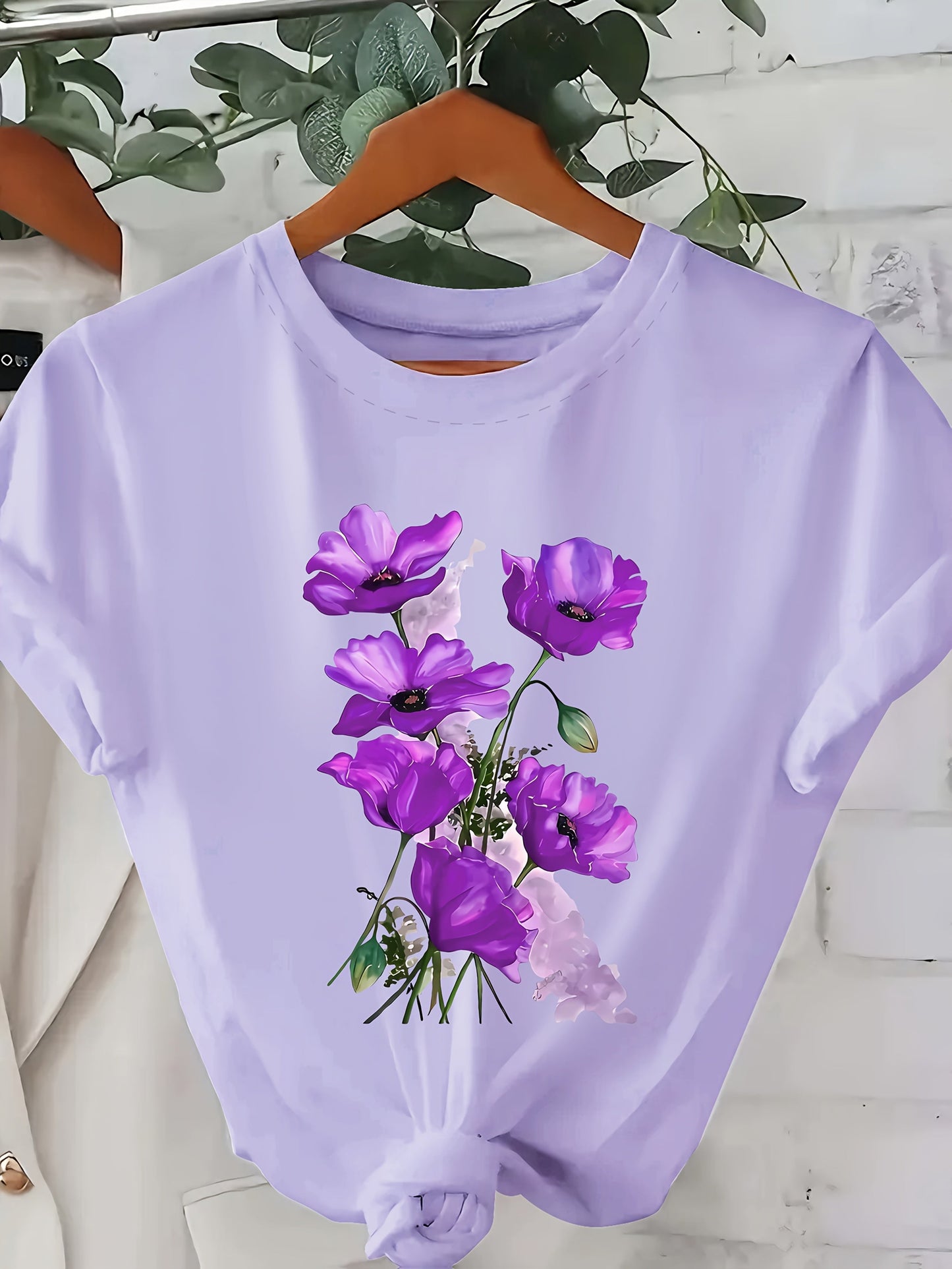 Women's T-Shirt with Floral Design – Casual Style, Spring/Summer, Floral Print